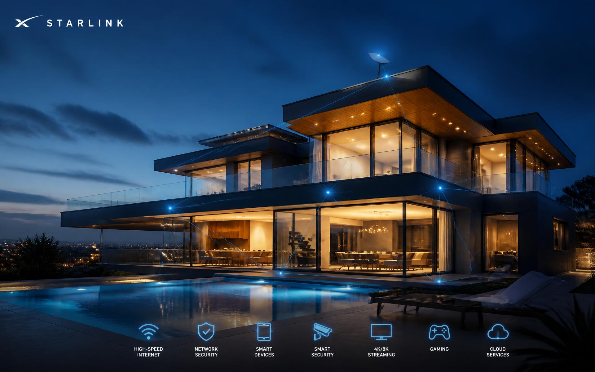Modern connected smart home at dusk